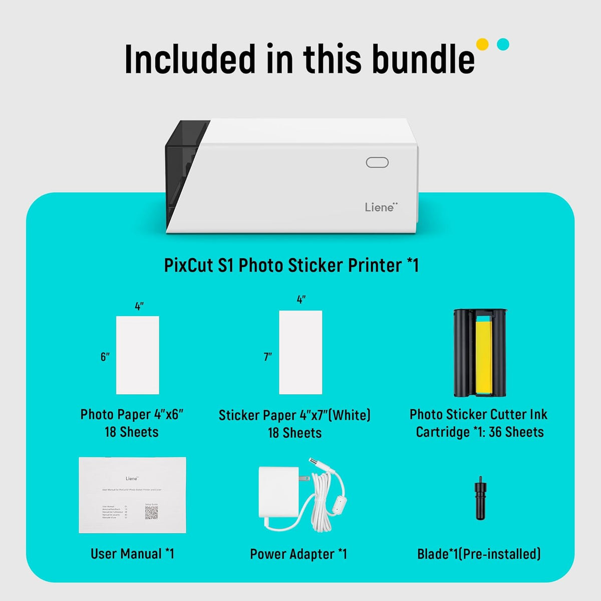 Pixcut S1 Color Sticker Printer & Cutting Machine - All-In-One Sticker Maker for DIY Crafts, Custom Labels & Gifts. Thermal Dye-Sublimation Photo Printer, 300 DPI, Precise AI Auto-Cutting