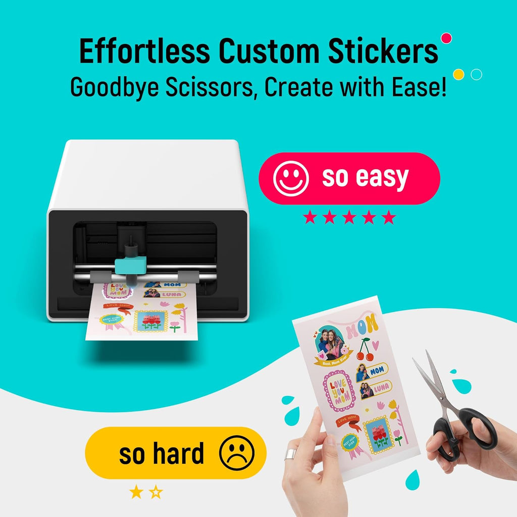 Pixcut S1 Color Sticker Printer & Cutting Machine - All-In-One Sticker Maker for DIY Crafts, Custom Labels & Gifts. Thermal Dye-Sublimation Photo Printer, 300 DPI, Precise AI Auto-Cutting