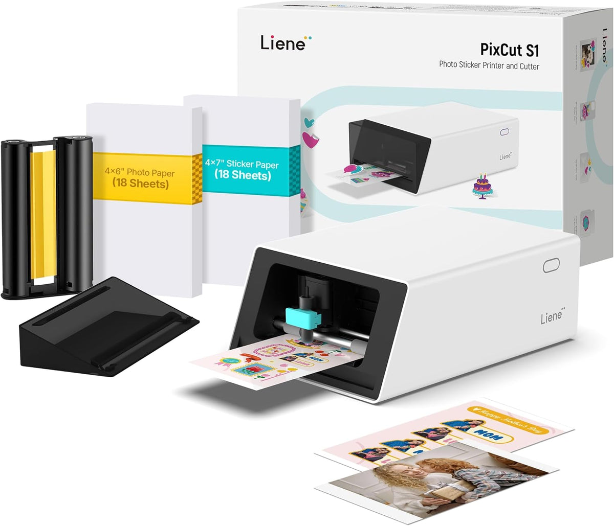 Pixcut S1 Color Sticker Printer & Cutting Machine - All-In-One Sticker Maker for DIY Crafts, Custom Labels & Gifts. Thermal Dye-Sublimation Photo Printer, 300 DPI, Precise AI Auto-Cutting