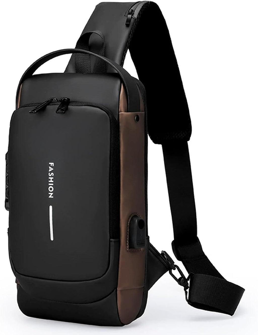 Anti-Theft Sling Bag for Men Waterproof Crossbody Bag with Combination Lock & USB Charging Port Lightweight Chest Backpack for Travel Hiking (Black)