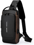 Anti-Theft Sling Bag for Men Waterproof Crossbody Bag with Combination Lock & USB Charging Port Lightweight Chest Backpack for Travel Hiking (Black)