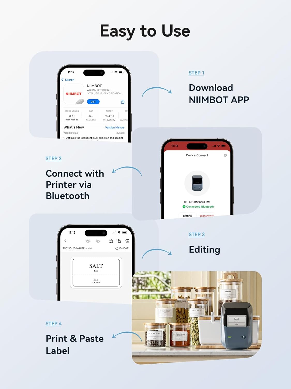 NIIMBOT B1 Portable Thermal Label Maker - Compact Bluetooth Printer for Home, Office, and School Use - Monochrome Printing in Stylish Blue