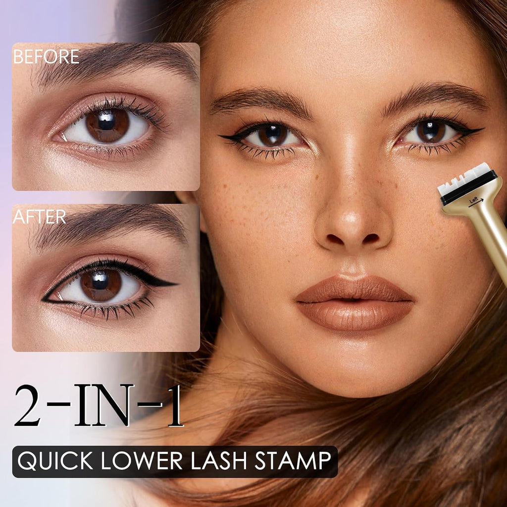 Transform Your Look with Our 2-in-1 Lower Eyelash Stamp & Eyeliner Kit - Waterproof, Quick-Dry, and Perfect for Beginners!