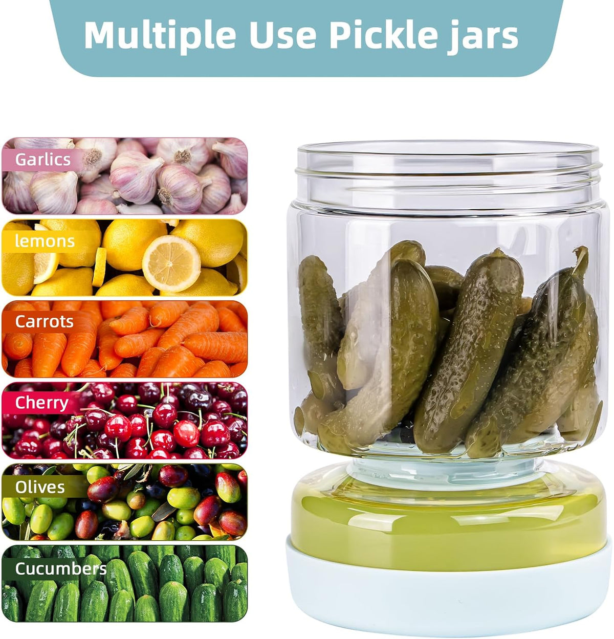 Premium Glass Pickle Jar with Strainer - 34oz Airtight Container for Fresh Pickles, Olives, and More - Durable, Leakproof, and Dishwasher Safe