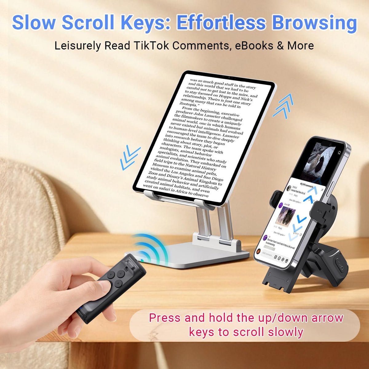 Ultimate TikTok Scrolling Remote with 360° Phone Stand - Perfect for E-Book Reading and Video Control!