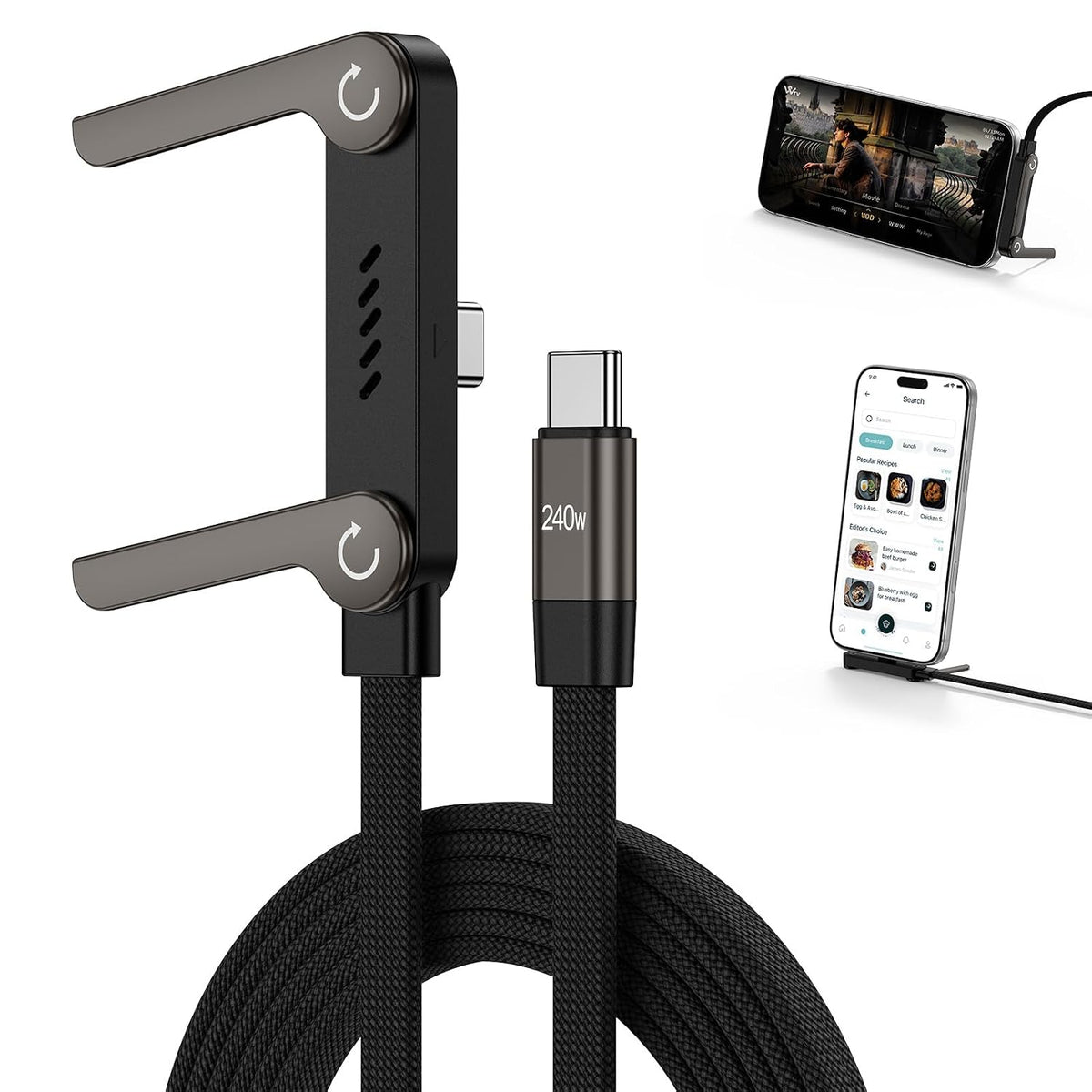 Experience Lightning-Fast Charging with the 240W USB C to USB C Invisible Holder Charger Cable - 5FT Braided Design for Ultimate Convenience