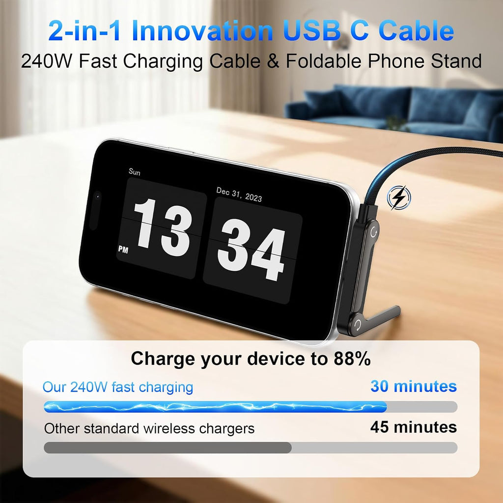 Experience Lightning-Fast Charging with the 240W USB C to USB C Invisible Holder Charger Cable - 5FT Braided Design for Ultimate Convenience