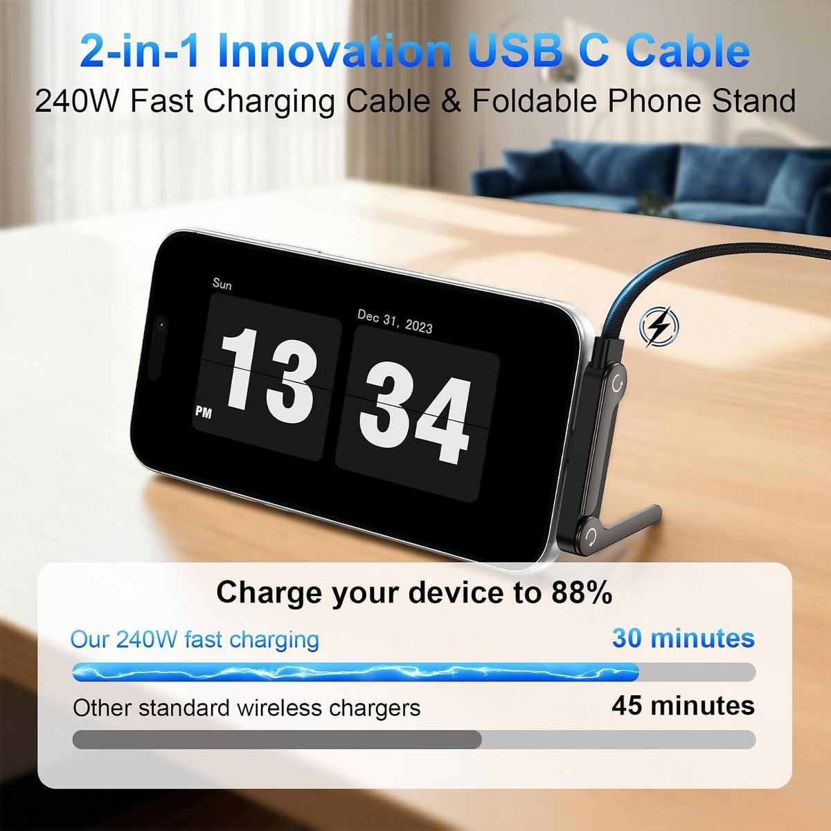 Experience Lightning-Fast Charging with the 240W USB C to USB C Invisible Holder Charger Cable - 5FT Braided Design for Ultimate Convenience