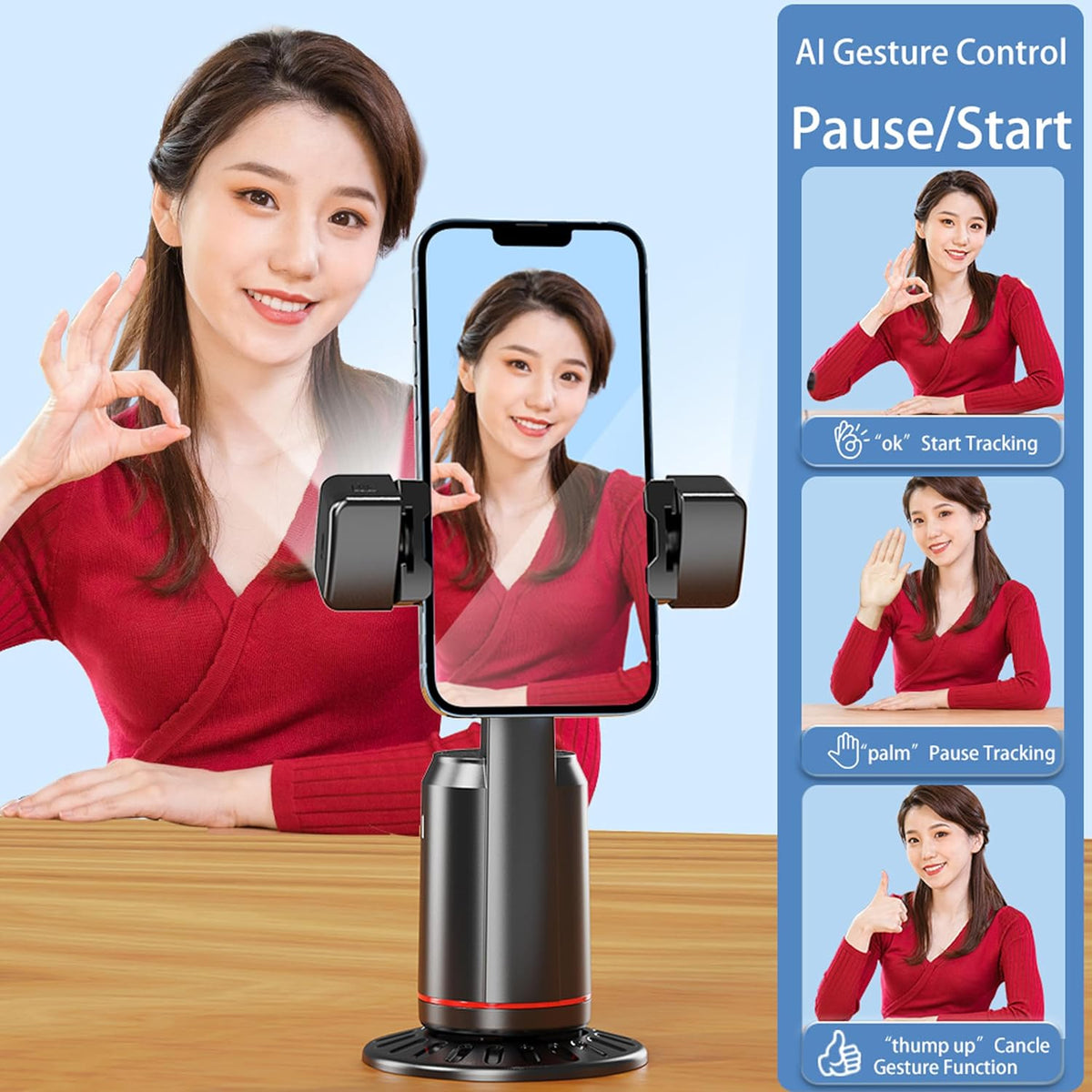 Revolutionary Auto Face Tracking Phone Holder - 360° Rotating Tripod for Effortless Live Streaming and Vlogging with Built-in Remote and Rechargeable Light
