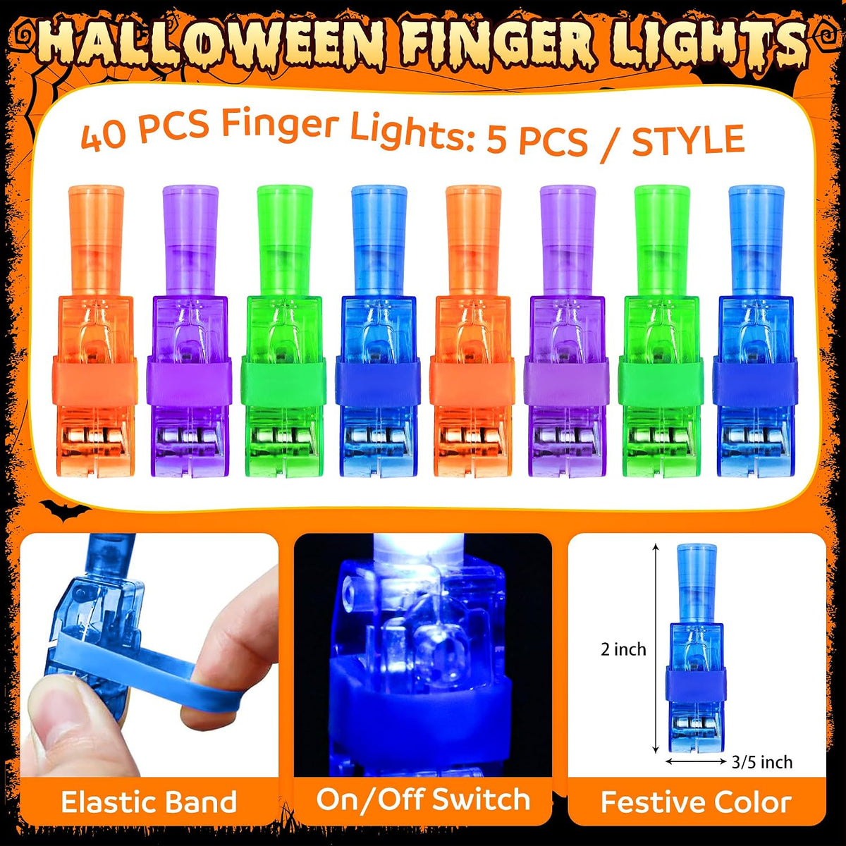 Light Up the Night: 40 Glow-in-the-Dark Halloween Finger Lights - Perfect Party Favors for Kids' Goodie Bags and Treats!