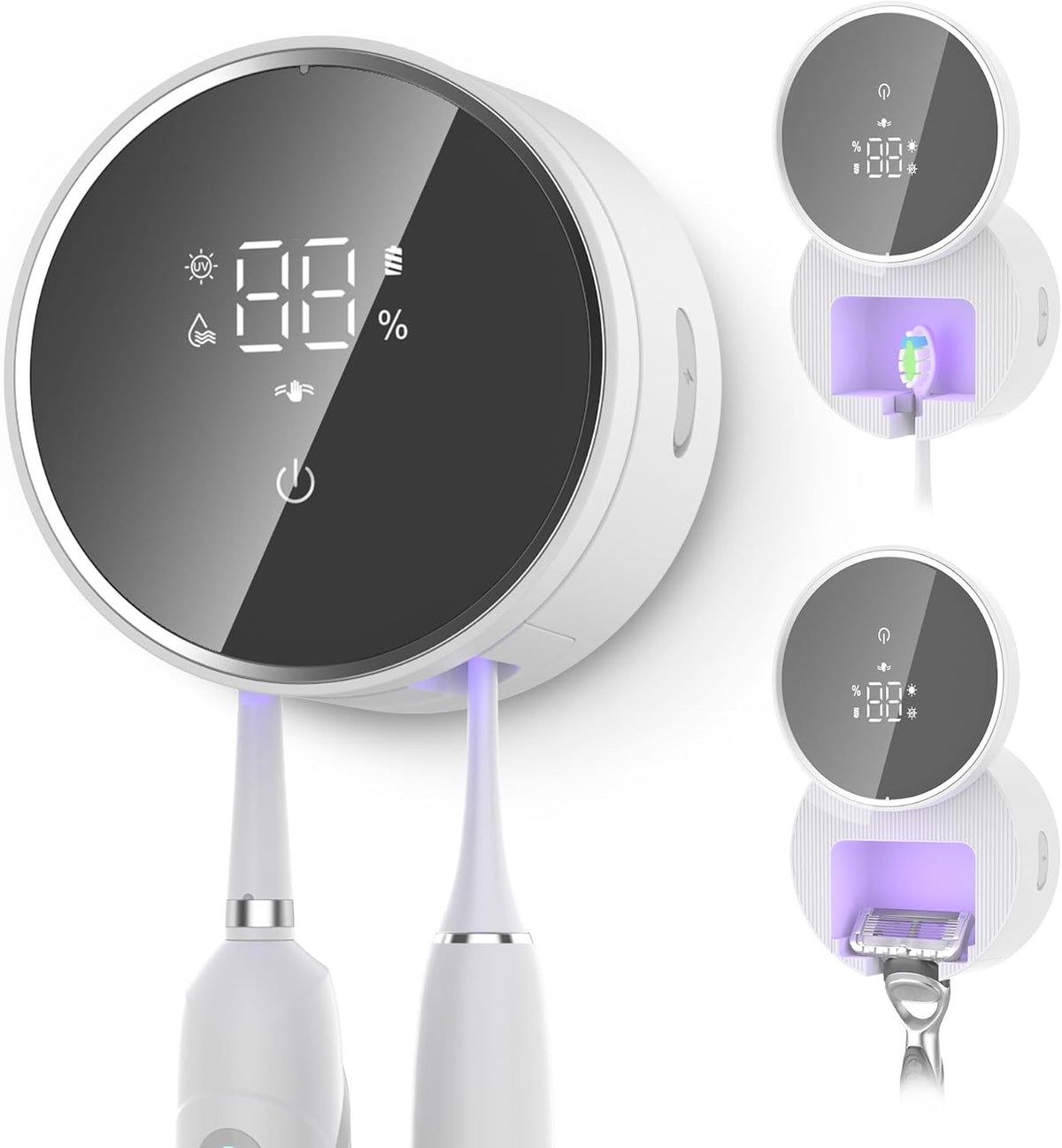 Toothbrush Holder and Cleaner Razor Holder and Dryer Auto Open/Close Cover Rechargeable Wall-Mounted Suitable for Most Toothbrushs