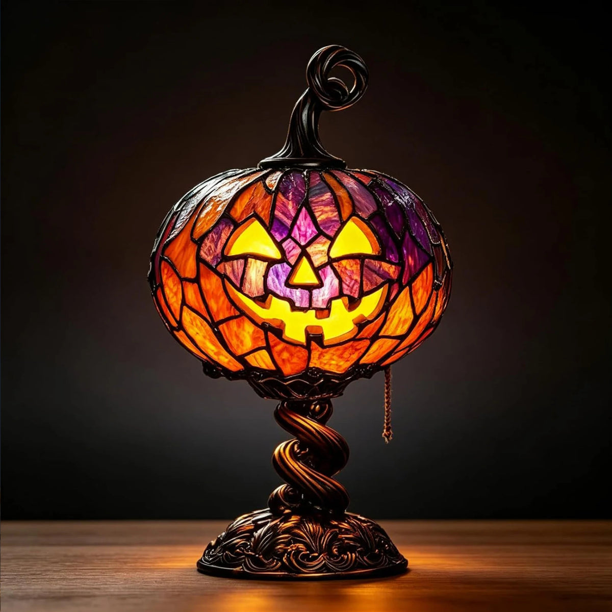 Enchanting Halloween Pumpkin Table Lamp - Stained Glass Night Light for a Magical Home Atmosphere