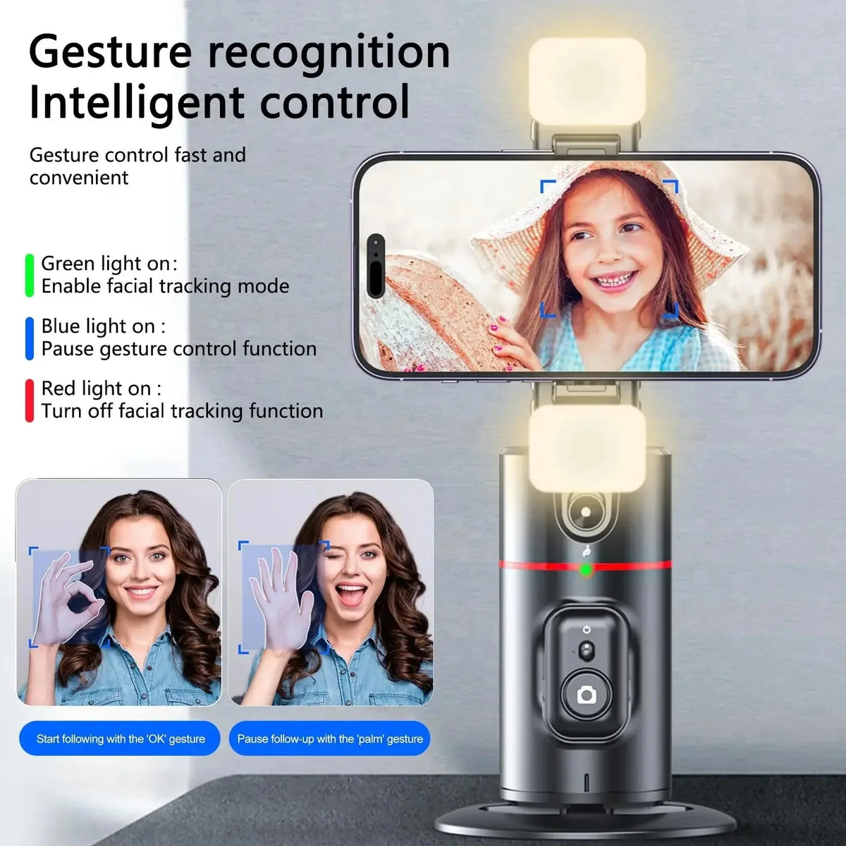 Smart Auto Face Tracking Tripod with 360° Rotation - Effortless Gesture Recognition for Stunning Live Videos