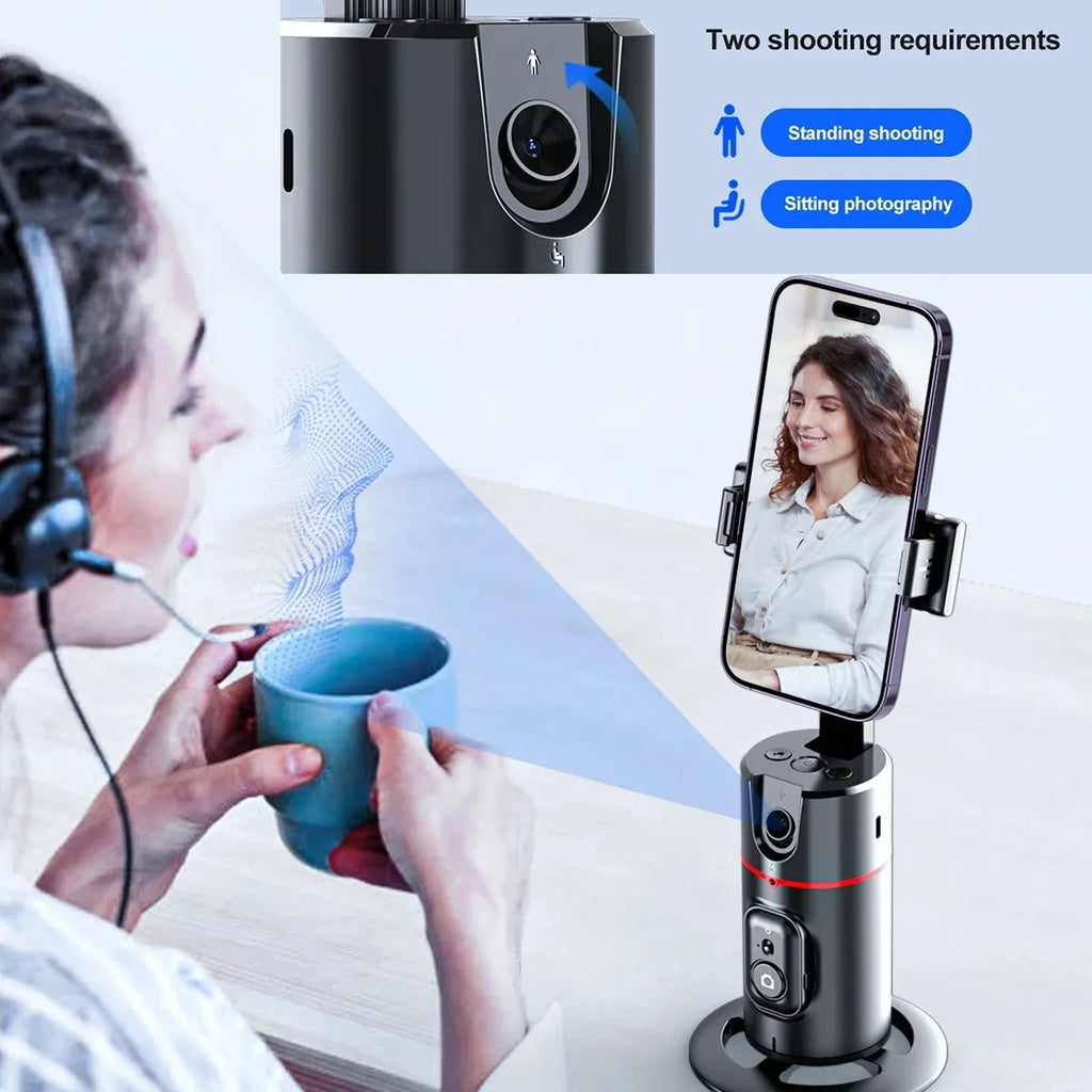 Smart Auto Face Tracking Tripod with 360° Rotation - Effortless Gesture Recognition for Stunning Live Videos
