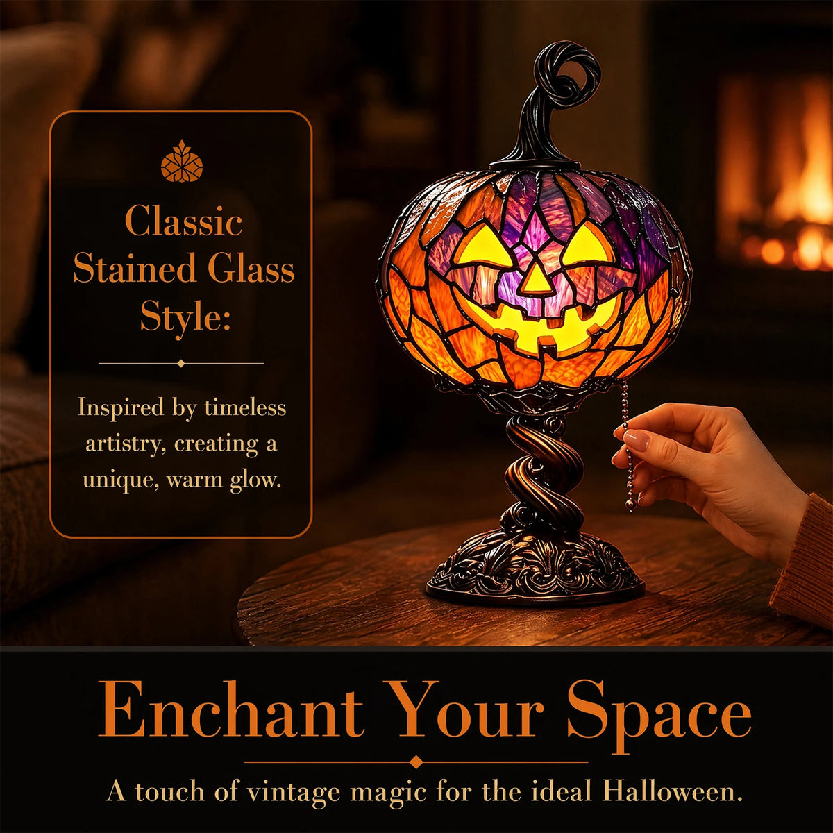 Enchanting Halloween Pumpkin Table Lamp - Stained Glass Night Light for a Magical Home Atmosphere