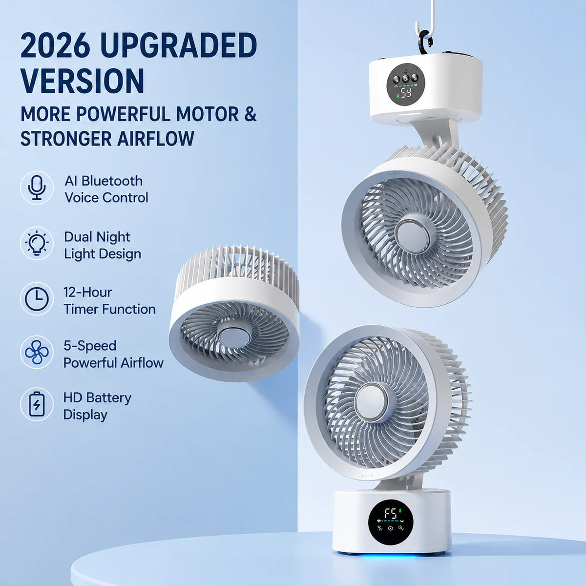 Experience Ultimate Comfort with Our Portable Wall-Hanging Fan: Rechargeable USB Electric Folding Fan with Nightlight and Natural Wind Function