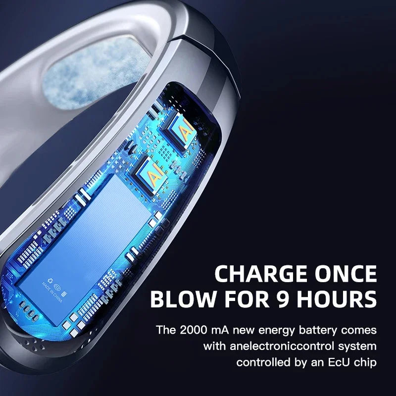 Stay Cool Anywhere: 8000mAh Portable Bladeless Neck Fan with USB Rechargeable Power and LED Display