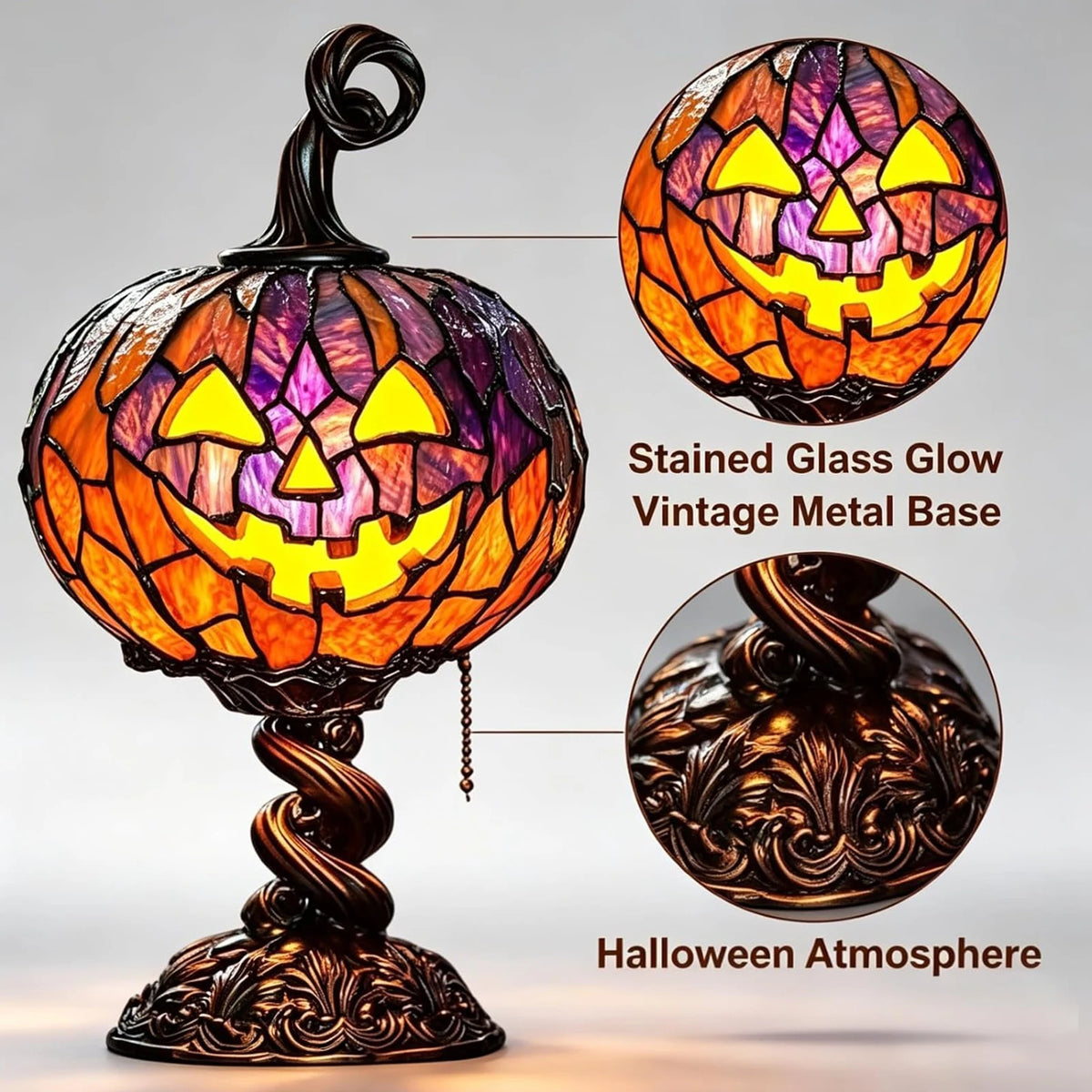 Enchanting Halloween Pumpkin Table Lamp - Stained Glass Night Light for a Magical Home Atmosphere
