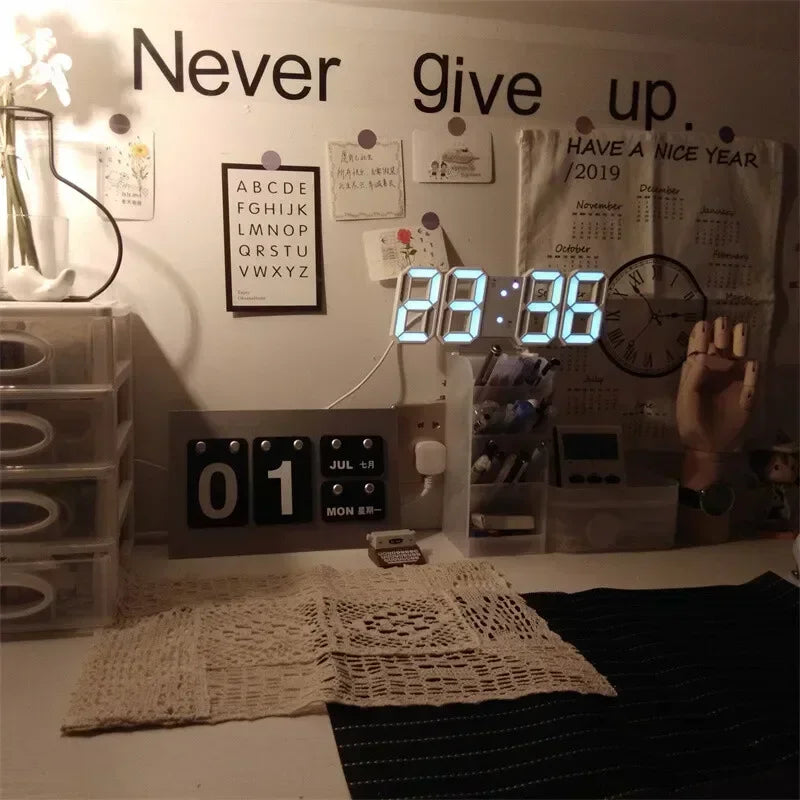 Illuminate Your Space with the 3D LED Digital Clock - Stylish Wall Decoration with Night Mode for Bedroom and Living Room
