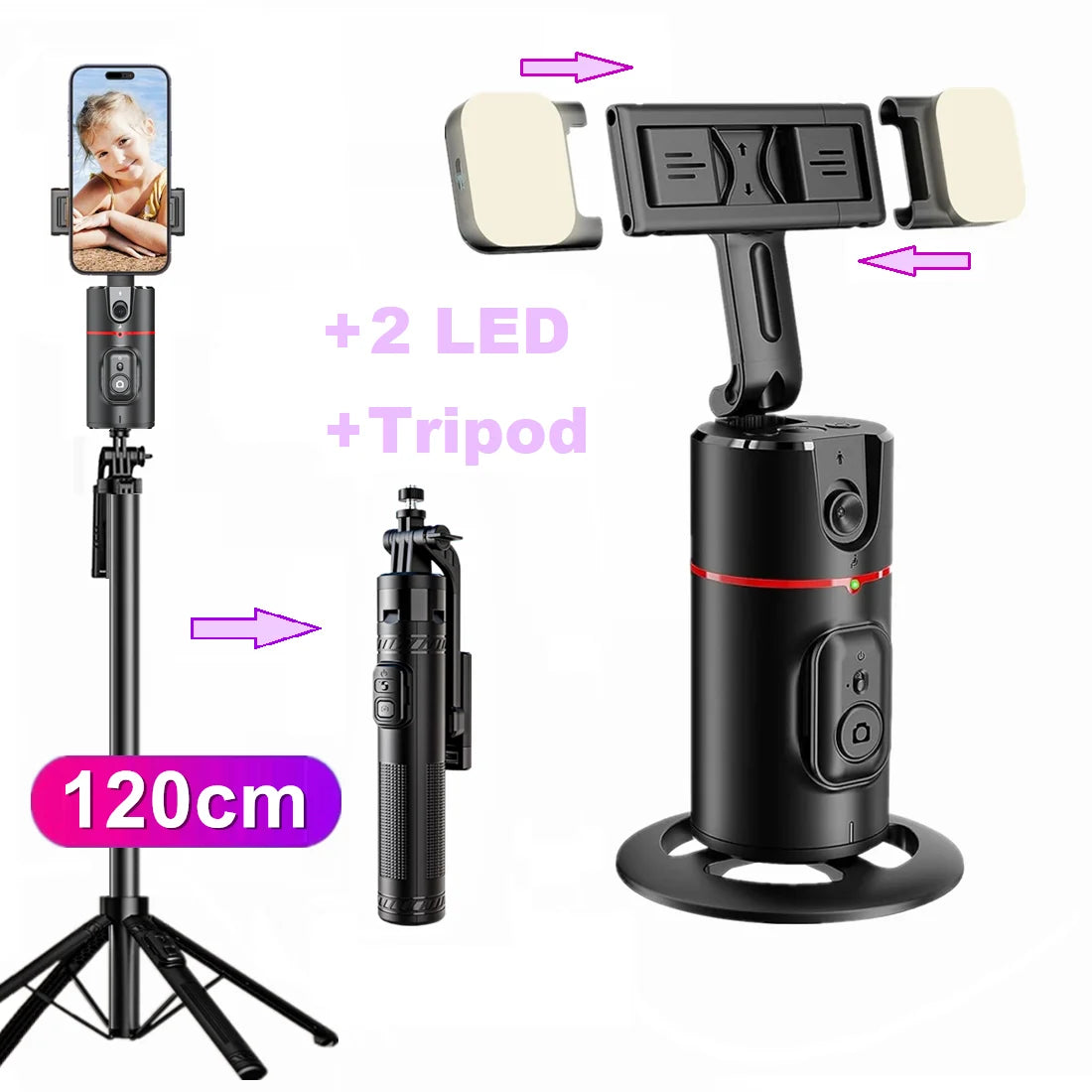 Smart Auto Face Tracking Tripod with 360° Rotation - Effortless Gesture Recognition for Stunning Live Videos
