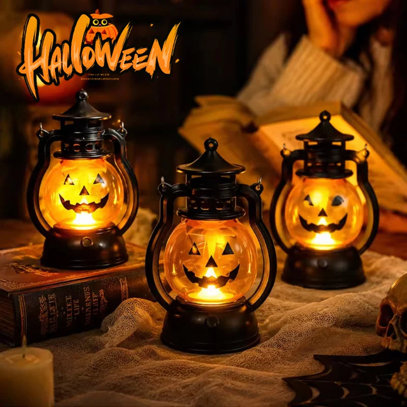 Illuminate Your Halloween with the Glowing LED Pumpkin Vintage Oil Lamp - Perfect 2-In-1 Décor for Eerie Indoor Parties and Haunted House Ambiance