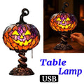 Enchanting Halloween Pumpkin Table Lamp - Stained Glass Night Light for a Magical Home Atmosphere