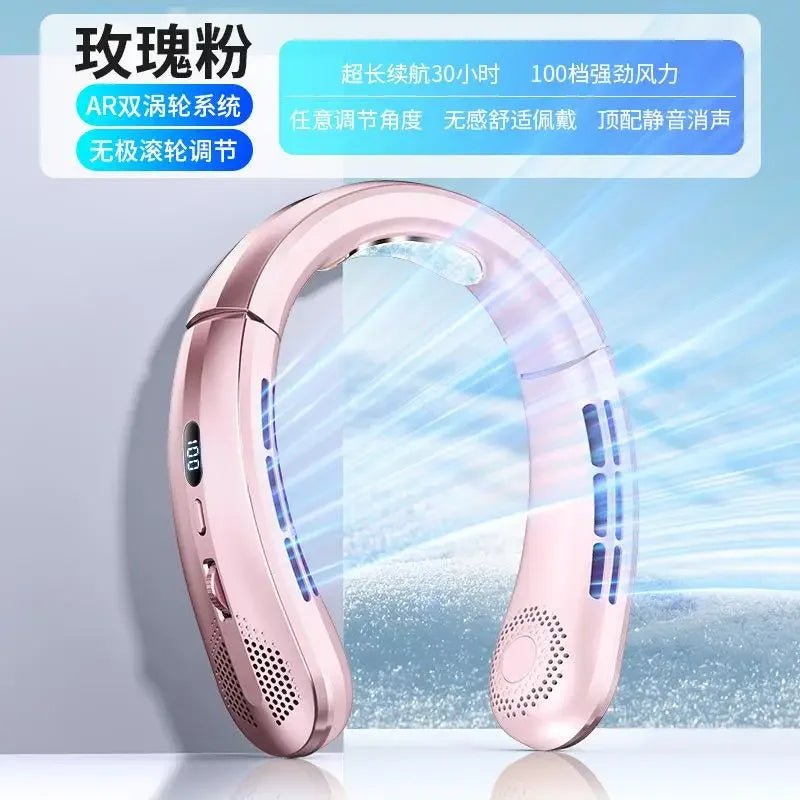 Stay Cool Anywhere: 8000mAh Portable Bladeless Neck Fan with USB Rechargeable Power and LED Display