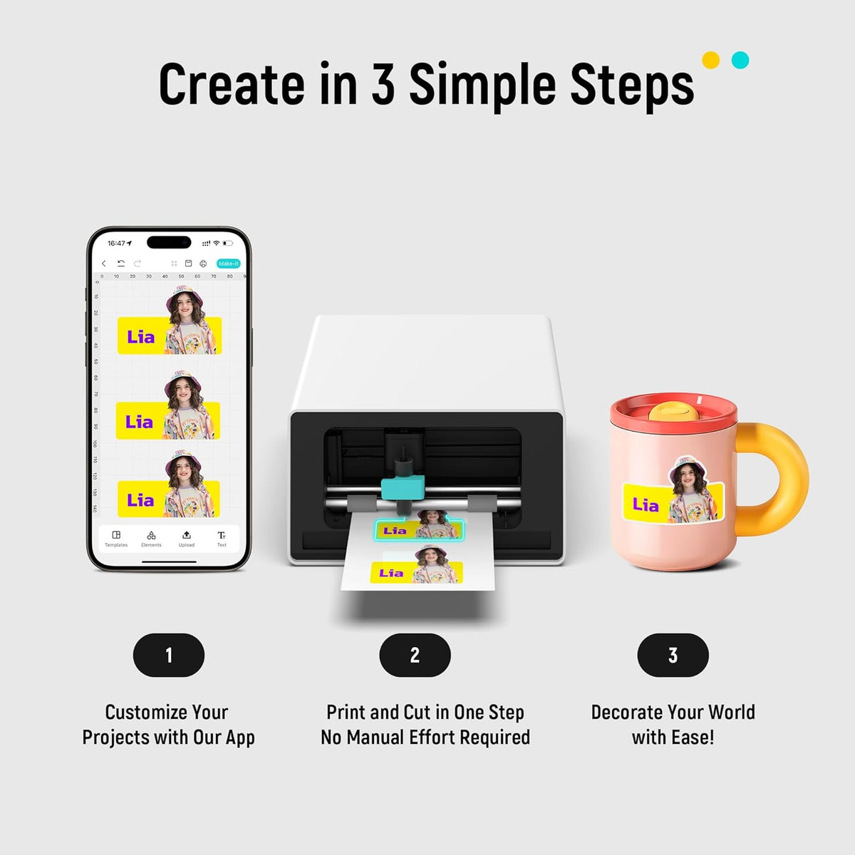 Pixcut S1 Color Sticker Printer & Cutting Machine - All-In-One Sticker Maker for DIY Crafts, Custom Labels & Gifts. Thermal Dye-Sublimation Photo Printer, 300 DPI, Precise AI Auto-Cutting