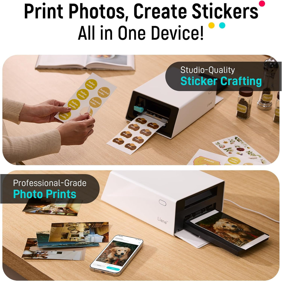 Pixcut S1 Color Sticker Printer & Cutting Machine - All-In-One Sticker Maker for DIY Crafts, Custom Labels & Gifts. Thermal Dye-Sublimation Photo Printer, 300 DPI, Precise AI Auto-Cutting